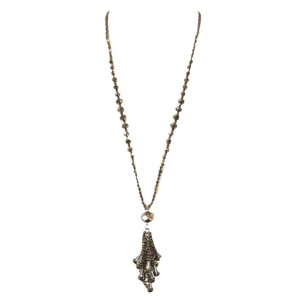 Handmade Tassel Necklace 33in Bronze Metallic Coated Glass Beads